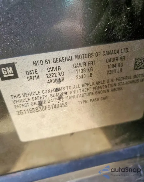 2015 Chevrolet Impala Ltz from USA, damaged, VIN 2G1165S30F9140452